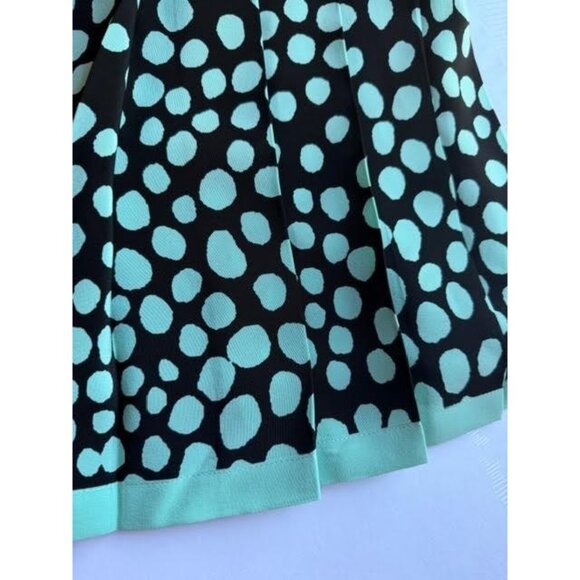 Carlisle Womens 100% Silk Pleated 90s Skirt Sz 6 Black Teal Polka Dot Preppy - Picture 7 of 10